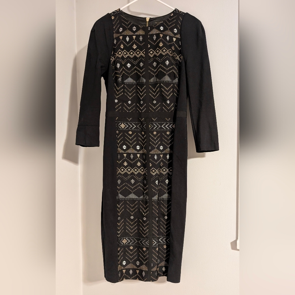 Ted Baker Black Dress with Gold Geometric Design